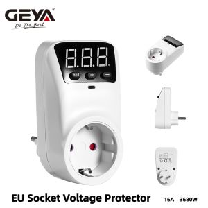 Geya | GEYA EU Plug Socket with Voltage Protection Socket Plug AC230V 16A Adjustable Power Surge Protector Automatic Voltage Protector