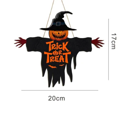1pcs 2D Halloween Trick-or-Treat Wooden Sign Monster Face Pumpkin Design Rope Hanger Porch Wall or Halloween Garden Party Decora