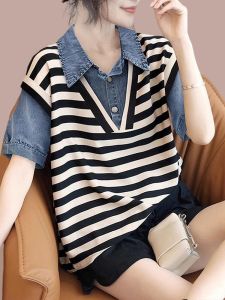 เสื้อเชิ้ตยีนส์แขนสั้นผ้าฝ้ายแท้สำหรับผู้หญิง ฤดูร้อน 2025 ดีไซน์ใหม่ แฟชั่น ดีไซน์เก๋ไก๋ แขนสั้น ผ้าฝ้ายแท้ ฤดูร้อน 2025