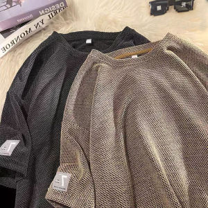 Extra Large 300 Pounds American Style INS Short Sleeve T-Shirt Mens Loose Fit Summer Heavyweight Five-Quarter Sleeve Top