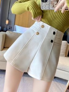 GUZILIAN | Korean Style High Waist Woolen Mini Shorts Women Fashionable Slimming Wide Leg Boot Pants Simple A-Line Wrap Around Skirt