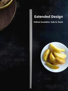 Long 304 Stainless Steel Chopsticks Kitchen Fried Food High Temperature Resistant Home Anti-Slip Noodle Soup Hot Pot Dining Utensils