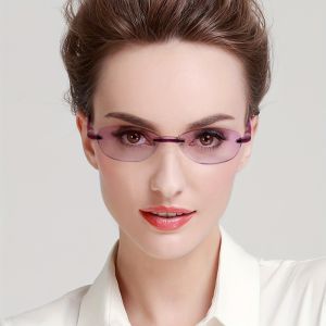 1pc Frameless Reading Glasses with Fashionable Diamond Cut Edge Design and Anti Blue Light Lens for Women