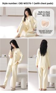 Miiow | Pure Cotton Womens Sleepwear Long Sleeve Long Pants Home Clothes Set With Chest Pad Casual Style Comfortable Breathable