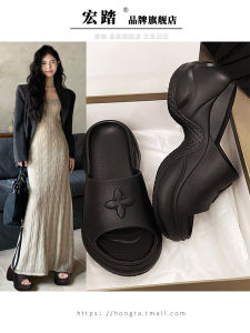 Thick Heel Slippers Womens Outdoor Summer New Heightening Beach Small Size Sandals Flat Heels EVA Material Comfortable Slip-On