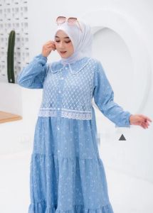 Midi Dress Gamis Motif Salur Brukat Sansans Fashion Korean Style Wanita Remaja Dewasa Terbaru