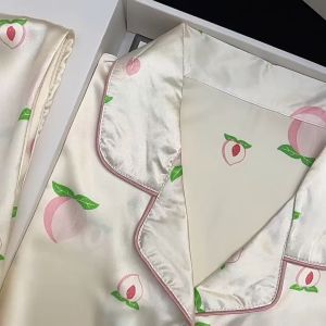 [LD2] Bộ Ngủ Mặc Nhà Pijama Lụa Dài TayHọa Tiết Quả Đào Nữ Tính Phong Cách Hàn Quốc-HÀNG QUẢNG CHÂU