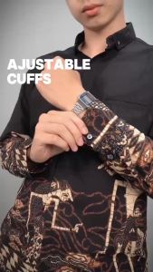Swipe Up Kemeja Batik Pria Modern Lengan Panjang Arjuna Black Navy