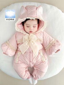 Princess Style Baby Girl down Overall Clothes Winter Outfit White Duck down Coat for Newborn to 18 Months Kids Outdoor Jacket