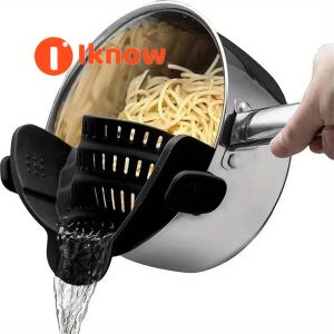 I know 1pc Adjustable Silicone Clip-On Strainer for Pots Pans and Bowls - Handheld Drainer for Noodles PastaVegetable Washing Filter