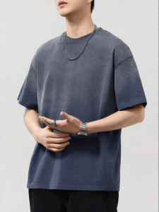 Wood soon | American Style Bleach Short Sleeve Tee Men Casual Loose Round Neck