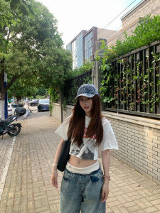 XIANGBAIWEI | White Short Sleeve T-Shirt Summer New Short Crop Loose Retro Fashion