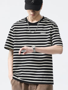 Heavyweight American Streetwear Vintage Black Stripes Short Sleeve T-Shirts