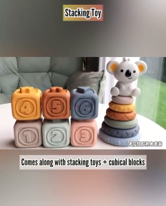 Baby Toy Stacking Play Set Silicone Soft Building Block Toys Rubber Teether Sensory Stack Tower Montessori Educational