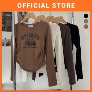 Women Long Sleeve T-shirt Sweater Waist Shrinkage Fit Baju Lengan Panjang Perempuan 打底上衣