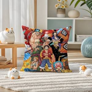 Bandai | One Piece Straw Hat Pirates Anime Plush Pillow Cover Soft Short Plush Cushion Cover For Sofa Bedroom Home Decor Gift Decoration