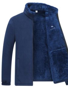 Mens Thickened Fleece Jacket Outdoor Windbreaker Inner Coral Fleece Sweatshirt Spring Autumn Winter Stand Collar Wear Resistant Warmth