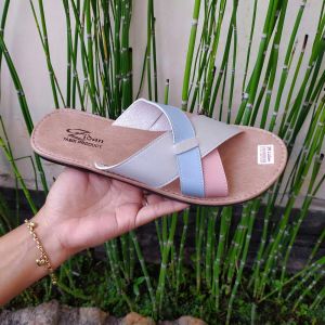 Sandal Kulit Wanita Papirut Motif Selop Teplek Flat SoL Nonslip