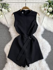 Black One Piece Suit Short Pants Womens Fashion High Waist Slimming Small Size Stylish Workwear Dress Trendy Summer New Arrival