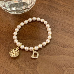 Korean Japanese Style Glittering Diamond Letter Pearl Bracelet Womens Elegant Simple Luxury Fashion Jewelry Hand Chain
