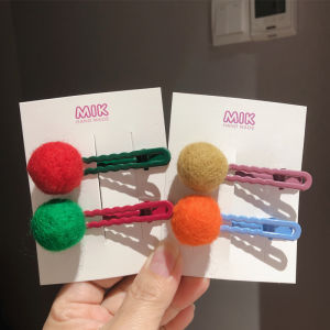 Adorable Macaron Colored Wool Ball Hair Clips for Girls Korean Style Hollow out Face Wash Clips Childrens Fashion Accessories