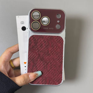 Luxury Crocodile Leather Large Window Phone Case For iPhone Air 17 16 15 14 13 Pro Max With Crystal Lens Film Matte Full Cover