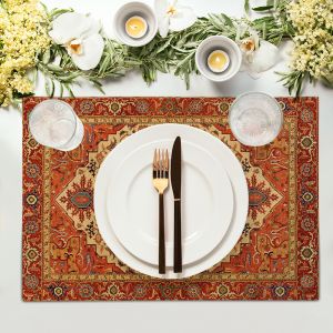1PCS Boho Ethnic Printed Placemats Decorative Table Mat Washable Place Mats 12x18Inch for Dining Kitchen Farm House Decor