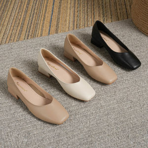 Full Cowhide Low Heel High Heels Womens 2025 New Soft Leather Not Rubbing Not Tired Work Thick Heel Single Shoes