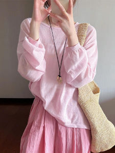 Pink Ice Silk Linen Sun Protective Blouse Womens Thin Long Sleeves T-Shirt Summer Coat Air Conditioning Shirt Korean Style Wear Tops