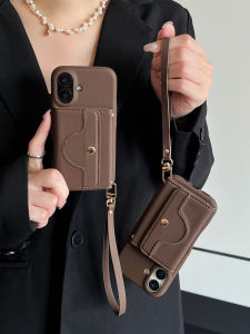 Leather Clutch Wallet with Compact Mirror for iPhone 17 pro Max Womens Style Card Slot Anti-Fall Luxury Feel Mobile Phone Case