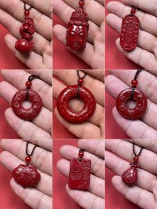 Natural Raw Ore Real Cinnabar Pendant Peace Buckle Gourd Guanyin Male Lucky Pendant Girlfriend Gifts Girlfriends Accessories