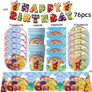 Miniso | Bộ Đồ Dùng Tiệc Sinh Nhật Tinky Winky Dùng Một Lần Cho Trẻ Em - Bao Gồm Khăn Trải Bàn Đĩa Cốc Khăn Ăn Quà Tặng Chủ Đề Hoạt Hình Động Vật