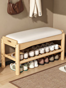 Solid Wood Shoe Cabinet Home Doorway Scandinavian Shoe Changing Stool Stool Integrated Entrance Shoe Rack Storage Organizer Bench