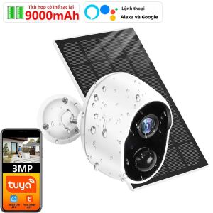 Tuya Smart Life Solar IP65 Camera Không Dây Ngoài Trời Chống Nước WIFI Camera Quan Sát 3MP Giám Sát Còi Báo Động Alexa Google Điều Khiển Bằng Giọng Nói Pin 9000mAh