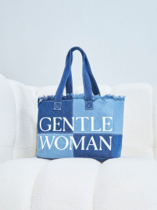 [Official Authentic Products] Thailand Gentlewoman Niche Style Tassel Color Matching Canvas Shoulder Denim Tote Bag
