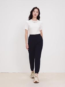 Koradior | Ice Silk Elastic Waist Black Cuffed Pants