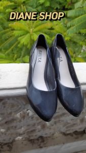 Womens Black Slip-On Shoes 5CM Rubber Non-Slip Sole Stylish High Heels for Students & Professionals Comfortable Office Footwear Classic Black Color 090523