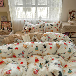 Floral Printed Duvet Cover Skin-friendly Breathable Quilt Cover Kitty Comforter Cover Single/Queen/King for Adult/Kids