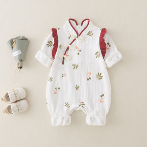 Princess Style Baby Girl Romper Spring Outfit Newborn 100 Days Full Moon Ceremony Hanfu Clothes Long Sleeve Long Pants Suit