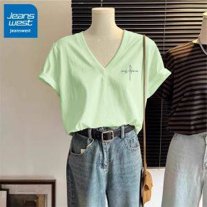 Jeanswest | Womens White Cotton Casual V-Neck Short Sleeve T-Shirt