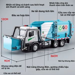 Mô Hình Xe Tải Chở Rác Điện Tỷ Lệ 1:18 Với Bình Chứa Nước Xe Mô Hình Đúc Kim Loại - Tính Năng Đèn & Âm Thanh Đồ Chơi Giáo Dục Cho Trẻ Em