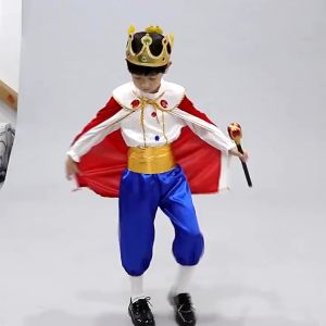 7Pcs Kids Boys Pirate Costume Prince King Cosplay Outfit Set Children Deluxe Costume for Halloween Christmas Role Play Dress Up Party 3-12 Years