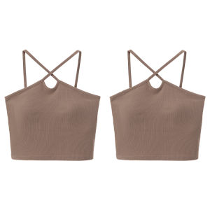 Womens Cross Back Vest Summer Outerwear Inner Match with Chest Pad New 2025 Neck Hanging Strap Tank Top Thin Shoulder Strap Top