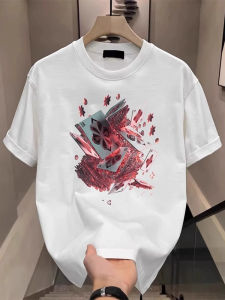 High Quality Large Size 300 Pounds American Luxury Design Pure Cotton Short Sleeve Mens Summer Loose Versatile round Neck T-Shirt