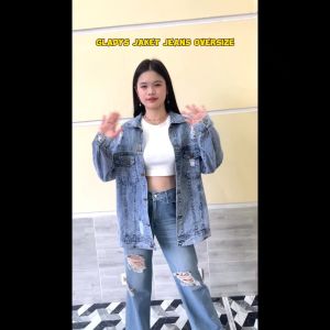 Jaket Jeans Wanita Oversize Kekinian Korea Sobek Tebal Snow Acid Premium Gladys All Size Fit to XL