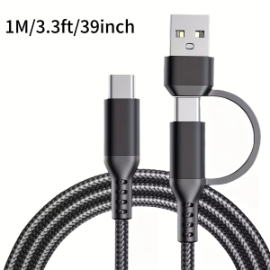 1/3PCS 60W PC mobile phone USB-C/Type-C 2-in-1 interface fast charging braided data cable suitable for Android and HuaweiHonor