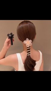 Ikat Rambut Korea Model Kabel Motif Bunga Kuncir Kepang Ponytail Elastis Aksesoris Rambut AHD001
