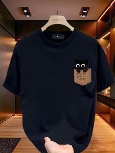 เสื้อยืดแขนสั้นผู้ชายคอตตอนแท้ ทรงหลวม ใส่สบาย สำหรับฤดูร้อน ดีไซน์การ์ตูนสนุกสนาน สไตล์อเมริกันย้อนยุค แฟชั่น