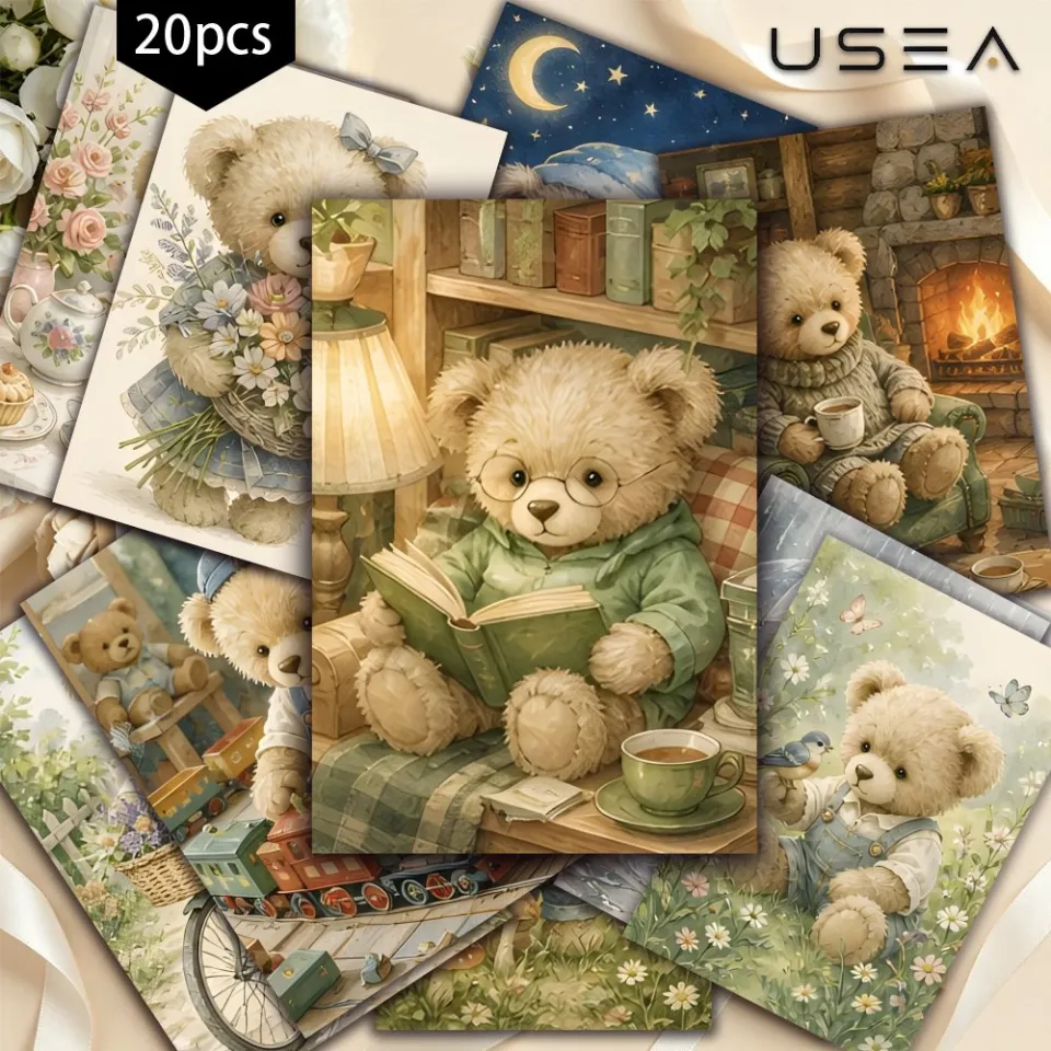 20 PCS Vintage Cute Teddy Bear Postcard Set, Cottagecore Aesthetic