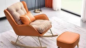 Ghế bập bênh thư giãn có tựa để tay đọc sách tặng kèm đôn gác chân bọc da vải cao cấp tiện lợi G-02 ( Hàng nhập khẩu )